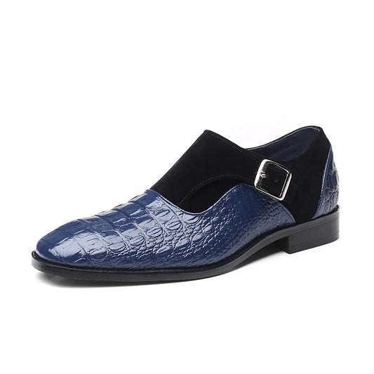 Men’s Monk Strap Dress Shoe | Croc-Embossed Leather | Formal Slip-On Loafer