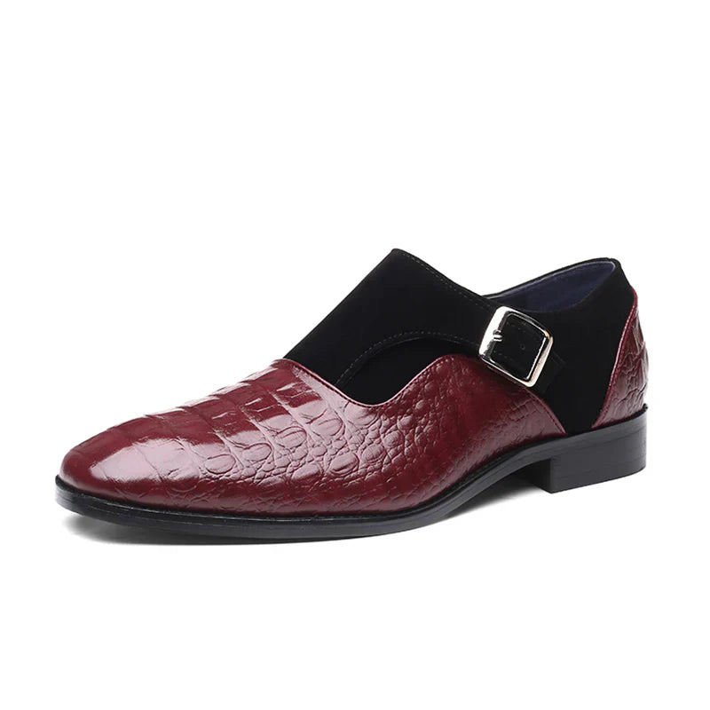 Men’s Monk Strap Dress Shoe | Croc-Embossed Leather | Formal Slip-On Loafer