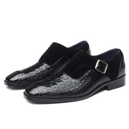 Men’s Monk Strap Dress Shoe | Croc-Embossed Leather | Formal Slip-On Loafer