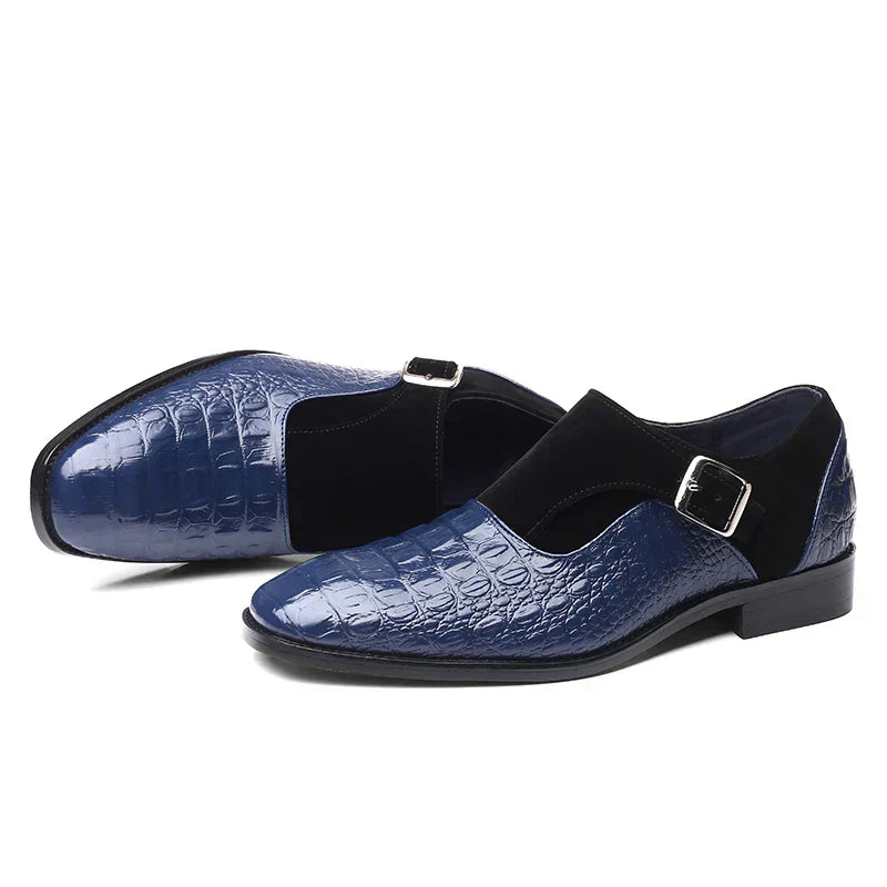 Men’s Monk Strap Dress Shoe | Croc-Embossed Leather | Formal Slip-On Loafer
