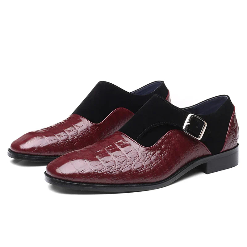 Men’s Monk Strap Dress Shoe | Croc-Embossed Leather | Formal Slip-On Loafer