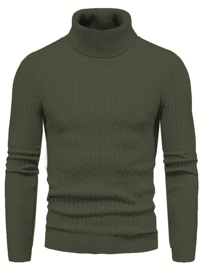 Men’s Cable Knit Turtleneck Sweater | Slim Fit Winter Pullover