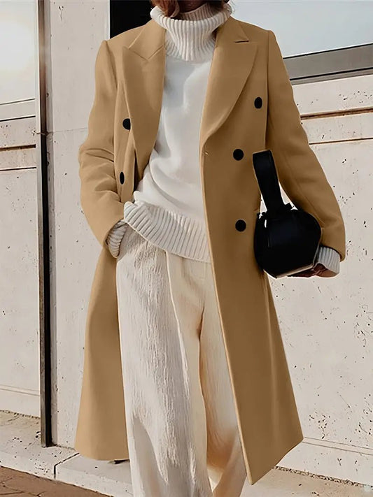 Double-Breasted Wool Blend Coat | Tailored Fit | Classic spring Style | Longline Outerwear
