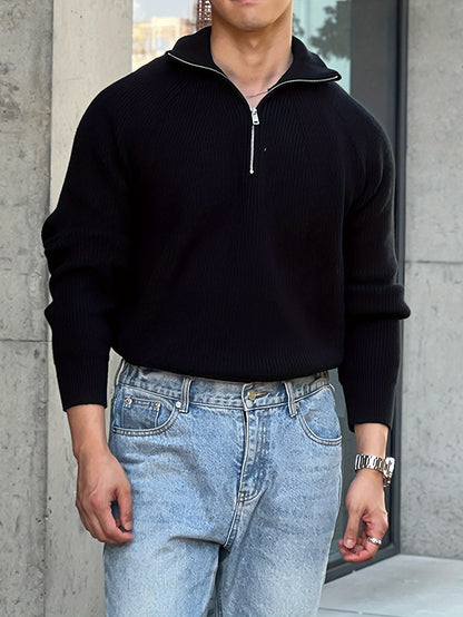 Men’s Waffle Knit Quarter-Zip Pullover | Textured Midweight Sweater | Casual Fall Layer