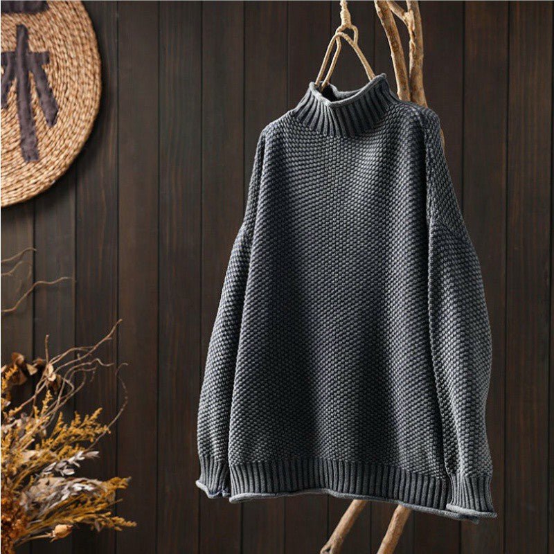 Textured Knit Sweater | Relaxed Fit | Ribbed High Neck