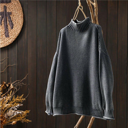 Textured Knit Sweater | Relaxed Fit | Ribbed High Neck