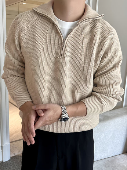 Men’s Waffle Knit Quarter-Zip Pullover | Textured Midweight Sweater | Casual Fall Layer