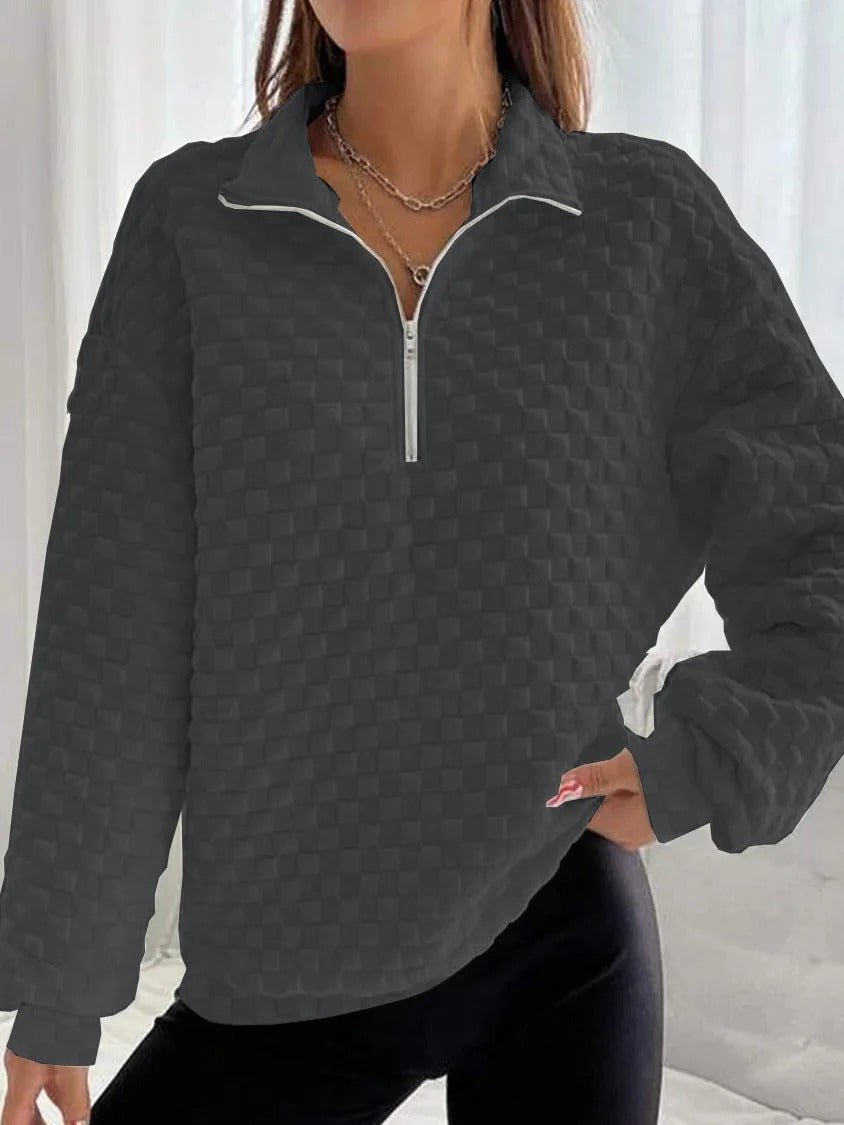 Women's Quarter-Zip Pullover | Waffle Textured Knit | Lightweight Casual Layer