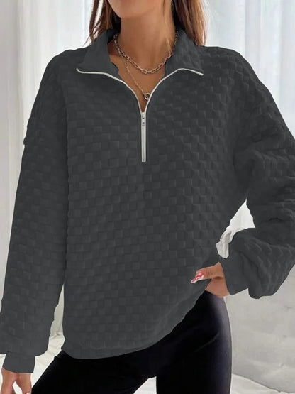 Women's Quarter-Zip Pullover | Waffle Textured Knit | Lightweight Casual Layer