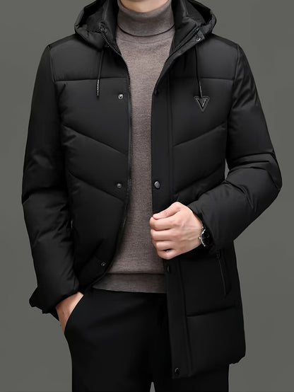 Men's Mid-Length Puffer Jacket | Removable Hood | Insulated Winter Coat