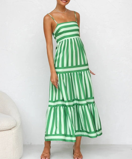 Striped Tiered Maxi Dress | Adjustable Straps | Cotton-Blend Sundress