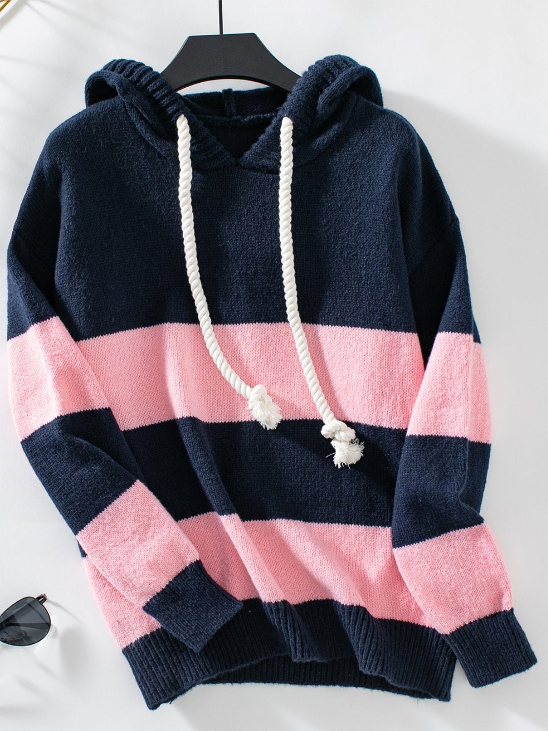 Striped Knit Hoodie Sweater | Casual Pullover Design | Soft and Cozy | Relaxed Fit