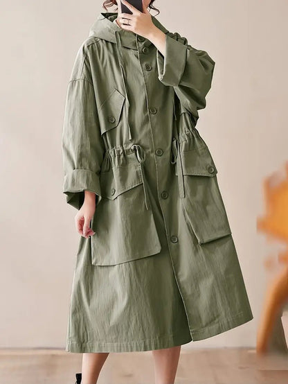 Oversized Hooded Trench Coat | Lightweight & Water-Resistant | Cotton Blend | Casual Outerwear