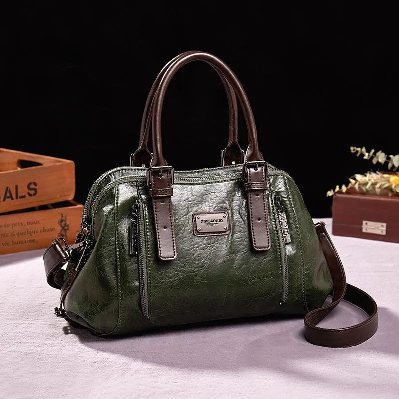 Vintage Leather Satchel Bag | Structured Design | Dual-Zip Compartments