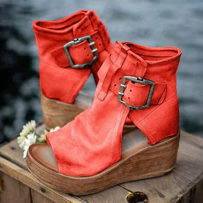 Open Toe Wedge Sandals | Buckle Strap Detail | Elevated Platform