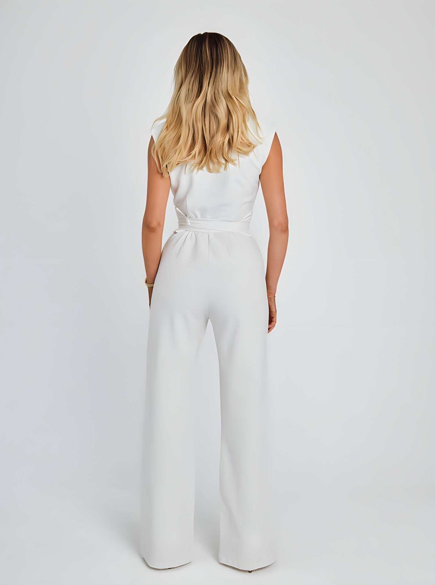 Sleeveless Jumpsuit | Belted Wide-Leg Tailored One-Piece | Chic Formal Daywear