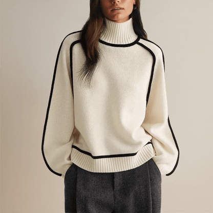 Turtleneck Wool Blend Sweater | Contrast Trim | Relaxed Fit