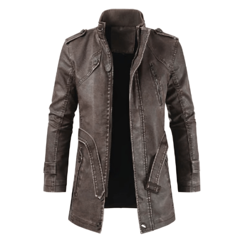Men's Distressed Faux Leather Trench Coat | Vintage Style | Longline Design