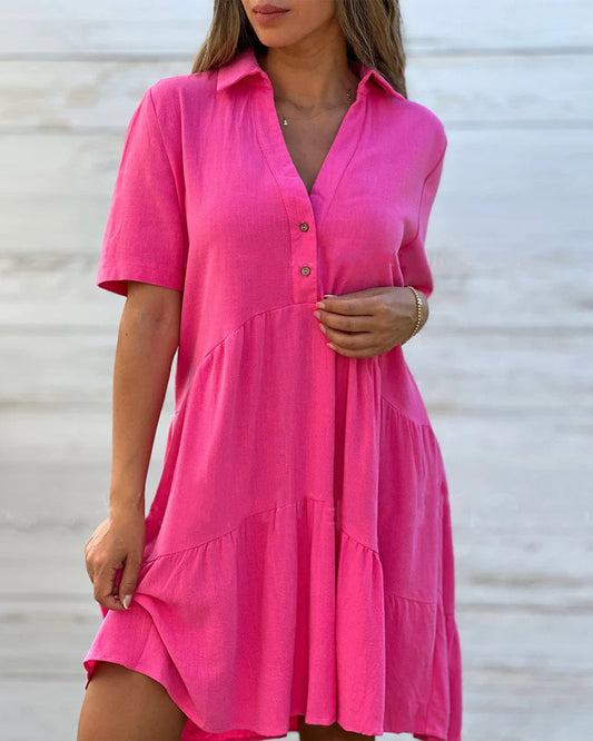 Tiered Shirt Dress | Collared Button-Front Mini | Casual Short Sleeve Everyday Fit