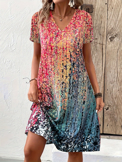Vibrant Gradient Swing Dress | Abstract Print | Casual Fit with Stretch