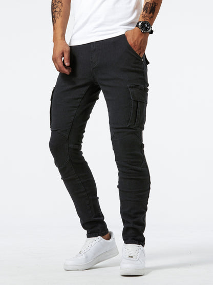 Men’s Denim Cargo Jeans | Utility Streetwear Pants | Tapered Fit