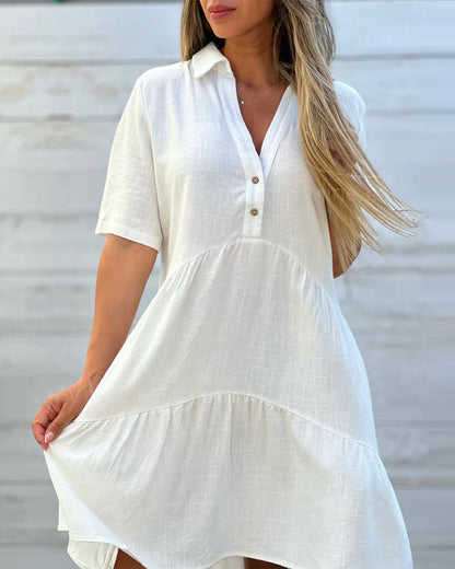 Tiered Shirt Dress | Collared Button-Front Mini | Casual Short Sleeve Everyday Fit