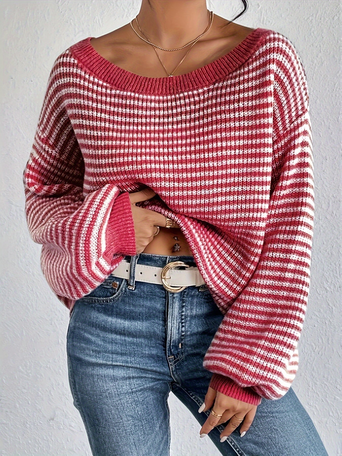 Striped Loose Knit Sweater | Soft Acrylic Blend | Relaxed and Stylish