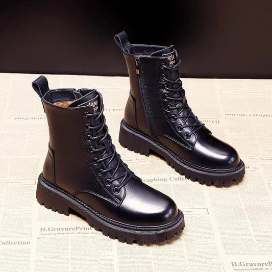 Fur Lined Combat Boots | Lace-Up + Side Zip | Waterproof Winter Tread