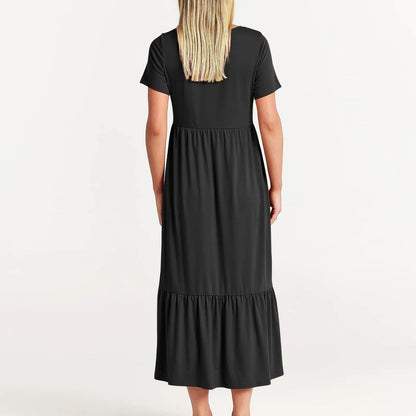 Women's Tiered Midi Dress | Short Sleeve Casual Flowy Dress | Everyday Summer Outfit