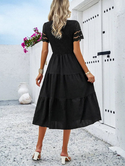 Tiered Midi Dress | Smocked Bodice | Short Sleeve Flowy Fit