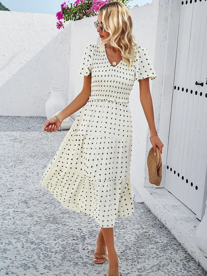 Midi Summer Dress | V-Neck & Flutter Sleeves | Lightweight Casual Fit