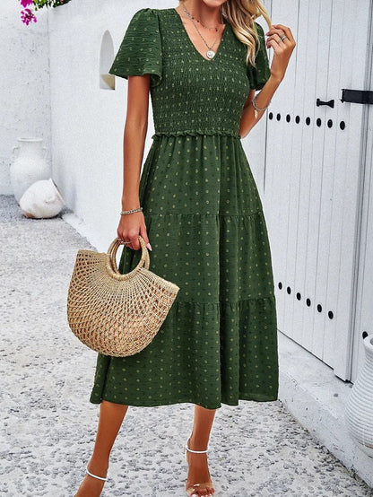 Midi Summer Dress | V-Neck & Flutter Sleeves | Lightweight Casual Fit