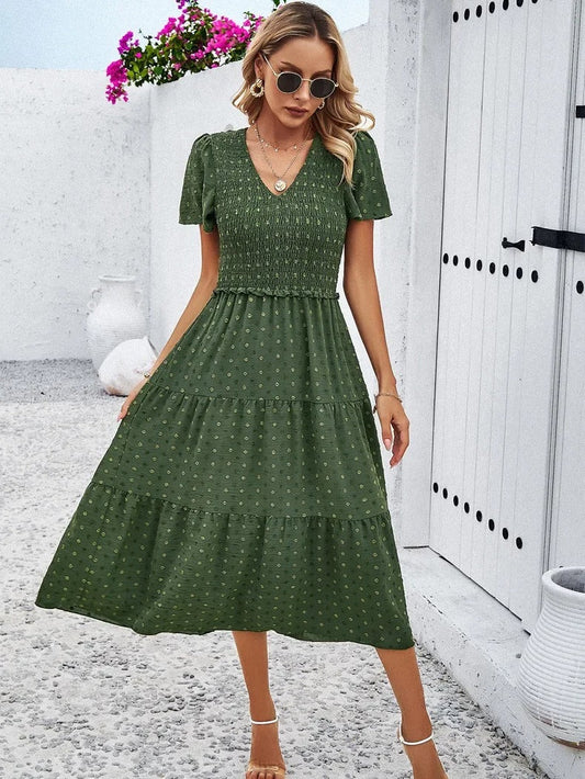 Midi Summer Dress | V-Neck & Flutter Sleeves | Lightweight Casual Fit