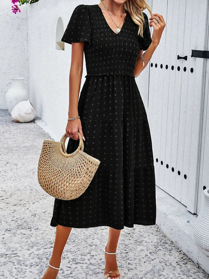 Midi Summer Dress | V-Neck & Flutter Sleeves | Lightweight Casual Fit