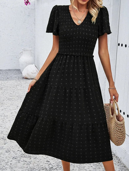 Midi Summer Dress | V-Neck & Flutter Sleeves | Lightweight Casual Fit
