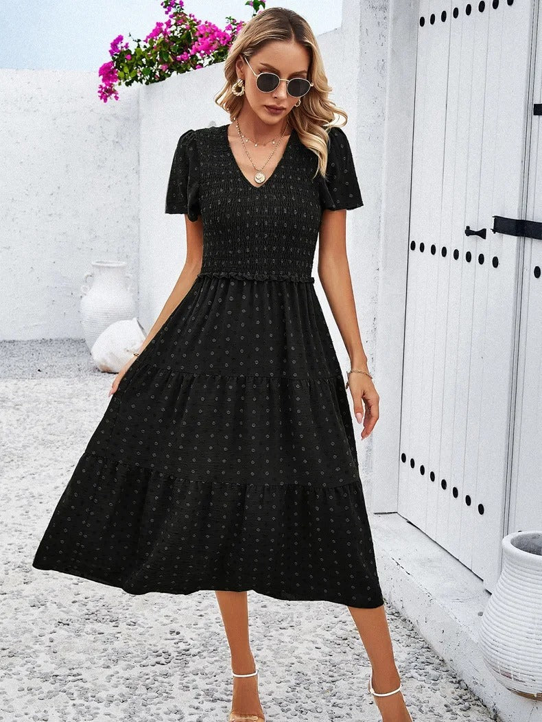 Midi Summer Dress | V-Neck & Flutter Sleeves | Lightweight Casual Fit