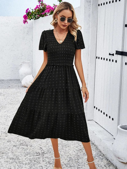 Midi Summer Dress | V-Neck & Flutter Sleeves | Lightweight Casual Fit