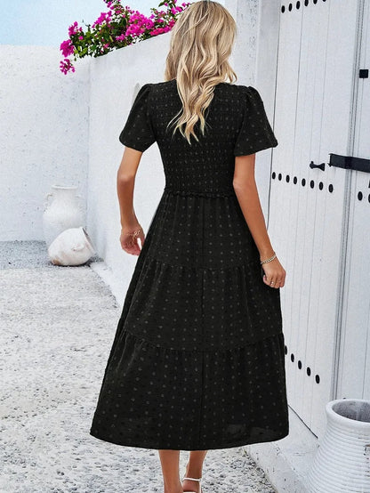 Midi Summer Dress | V-Neck & Flutter Sleeves | Lightweight Casual Fit