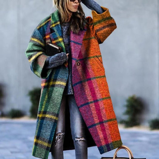 Oversized Wool-Blend Coat | Notched Collar | Bold Colours & Plaid Options