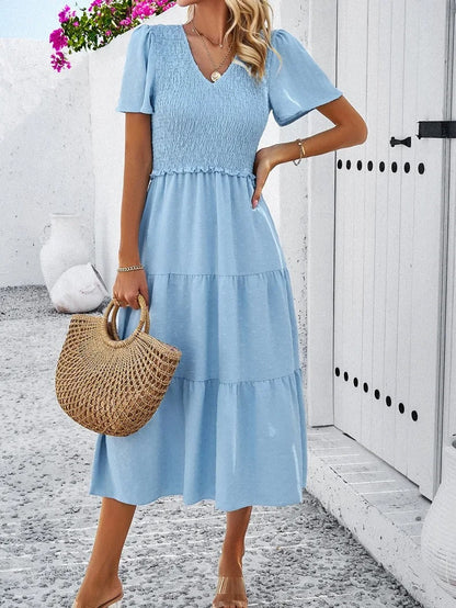 Midi Summer Dress | V-Neck & Flutter Sleeves | Lightweight Casual Fit