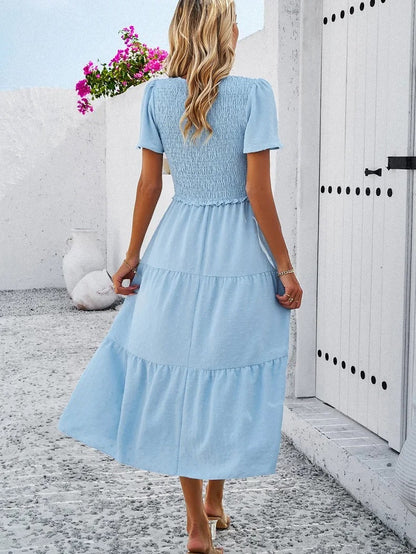 Midi Summer Dress | V-Neck & Flutter Sleeves | Lightweight Casual Fit
