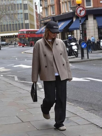 Double-Breasted Wool Blend Coat | Oversized Fit | Timeless Elegance | Casual Chic