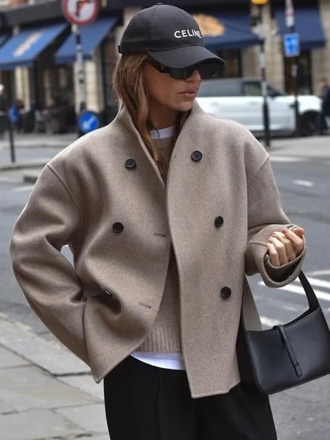 Double-Breasted Wool Blend Coat | Oversized Fit | Timeless Elegance | Casual Chic