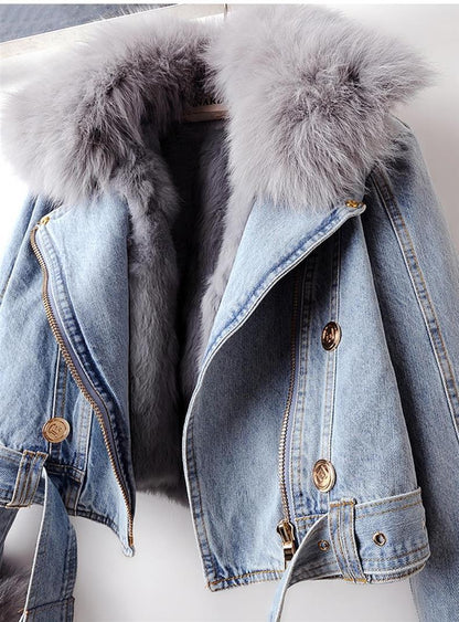 Luxe Denim Jacket | Faux Fur Collar & Cuffs | Winter Chic | Casual Layer
