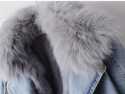 Luxe Denim Jacket | Faux Fur Collar & Cuffs | Winter Chic | Casual Layer