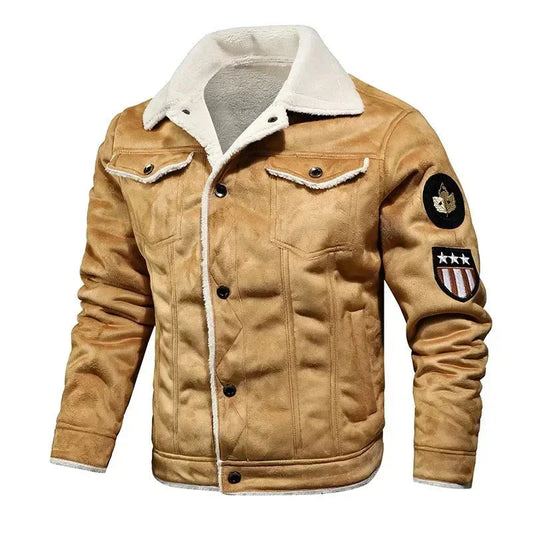 Sherpa-Lined Faux Suede Jacket | Military Patches | Cold-Weather Streetwear