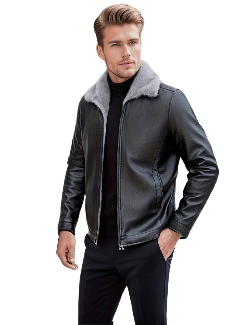 Men's Leather Jacket | Luxe Faux Fur Collar | Genuine Leather | Winter Warmth
