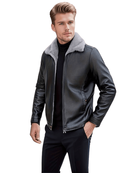Men's Leather Jacket | Luxe Faux Fur Collar | Genuine Leather | Winter Warmth