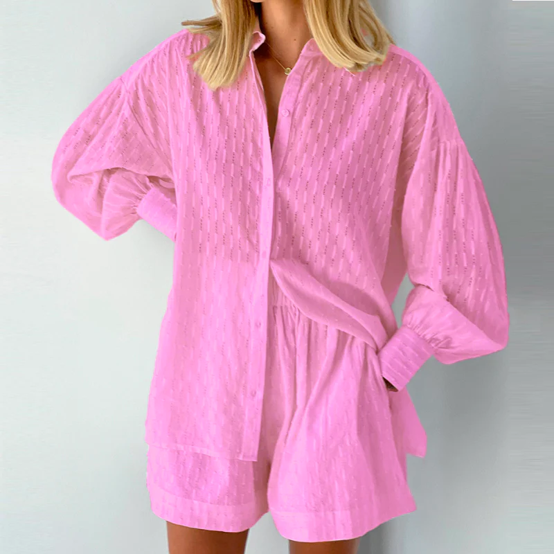 Women’s Cotton Lounge Set | 2-Piece Button-Up and Shorts | Lightweight Summer Co-ord