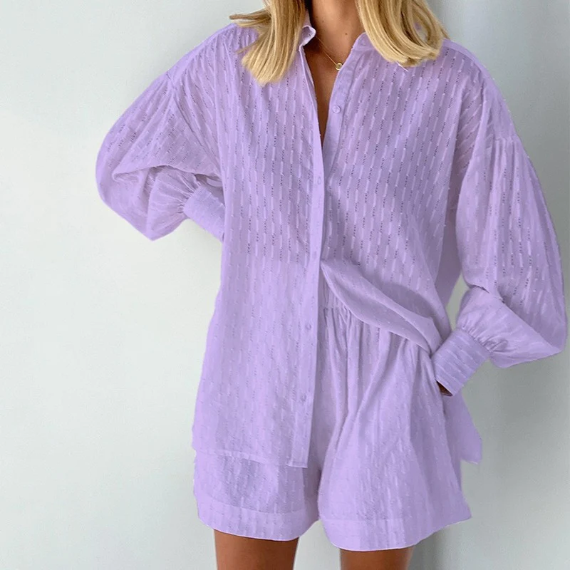 Women’s Cotton Lounge Set | 2-Piece Button-Up and Shorts | Lightweight Summer Co-ord